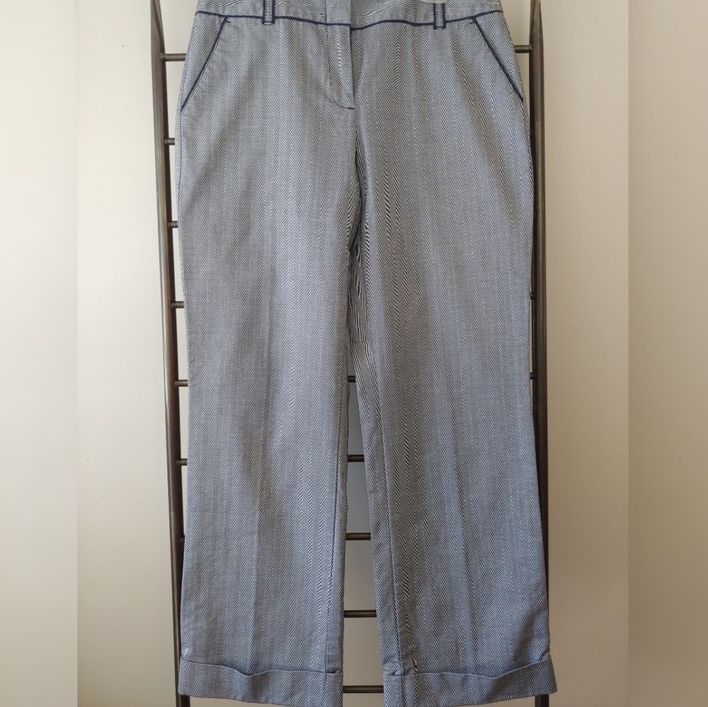 Talbots Navy Blue Piped Herringbone Pants